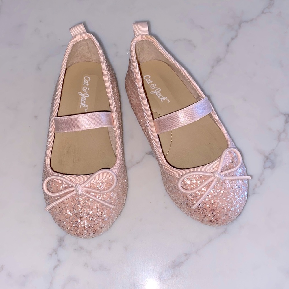 EUC Cat & Jack Toddler Girls Pink Glitter Ballet Flats (5 Toddler)